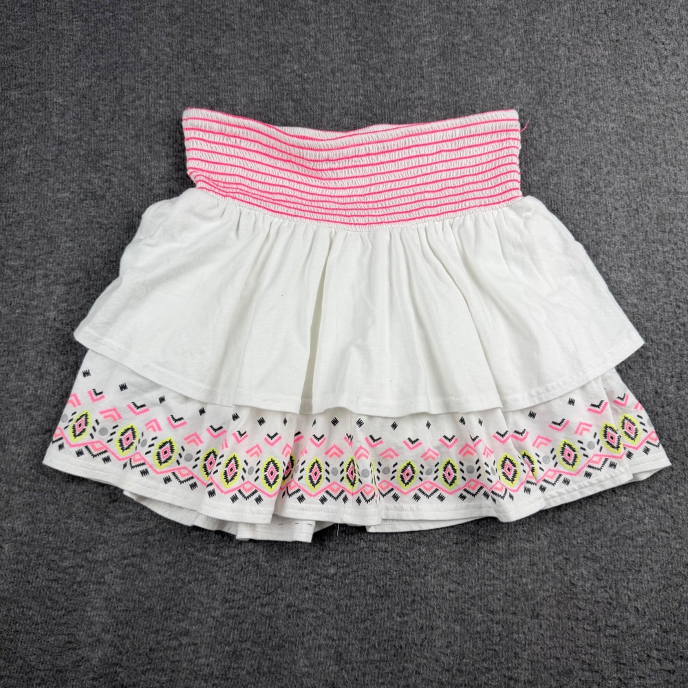 Justice Girls‎ White Tiered Ruffle Skort Pink Tribal Print Smocked Waist 18/20